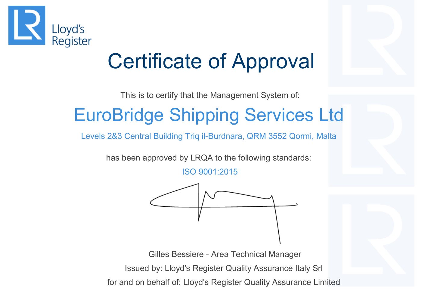 EuroBridge re-confirms ISO 9001 certification